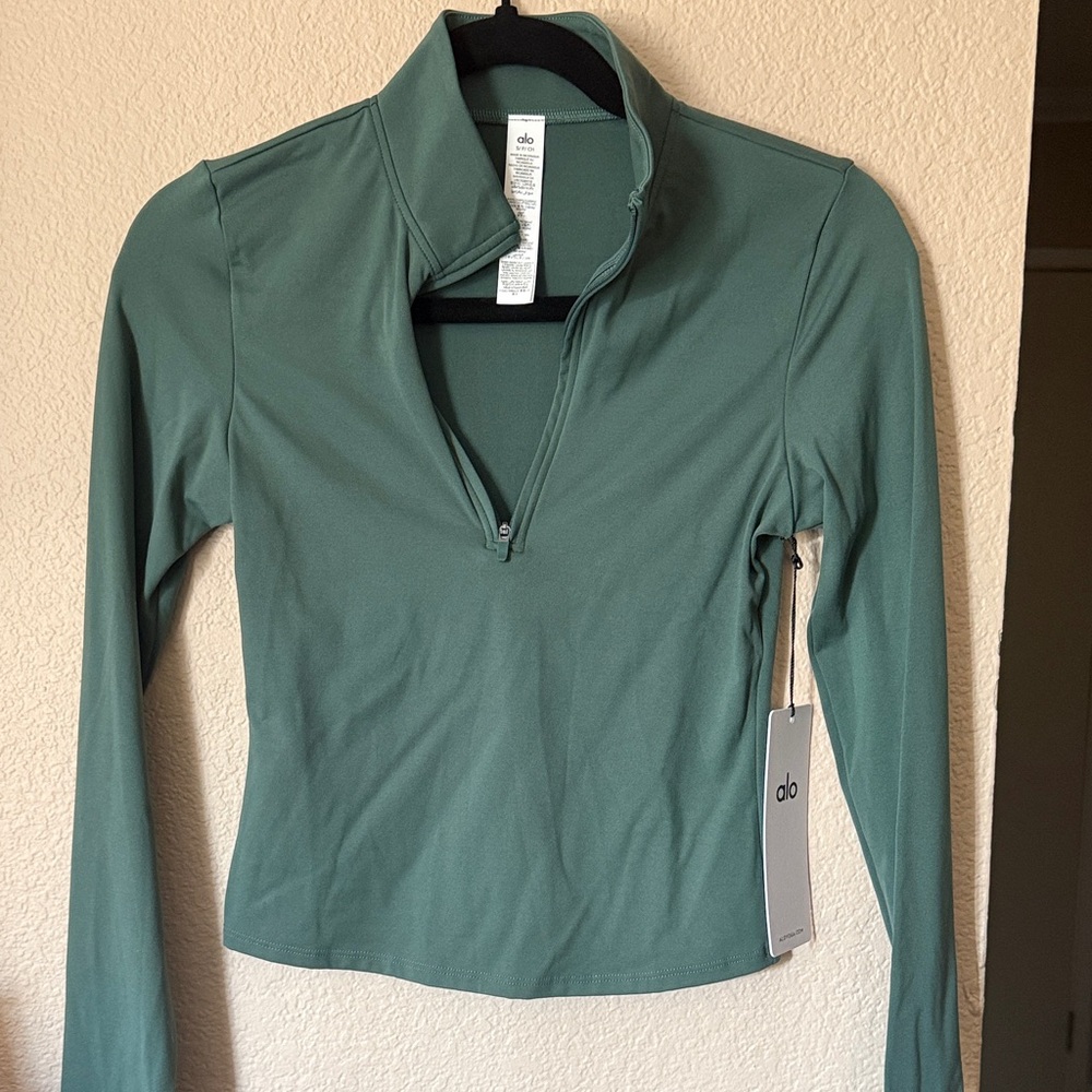 Alo Yoga SoftSculpt Precision 1/4 Zip Long Sleeve – Clover Green – NWT – XS, M